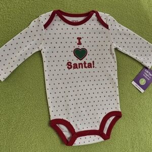 NWT O-3M Baby BOYS + GIRLS BODYSUIT CHRISTMAS RED Polka-dot  I LOVE SANTA (Q1)